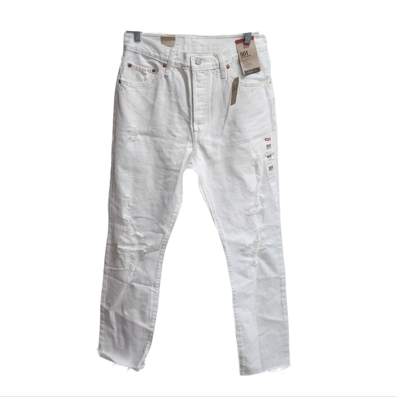 LEVI'S 501 Distressed White Jeans 29x30  nwt - Picture 1 of 5